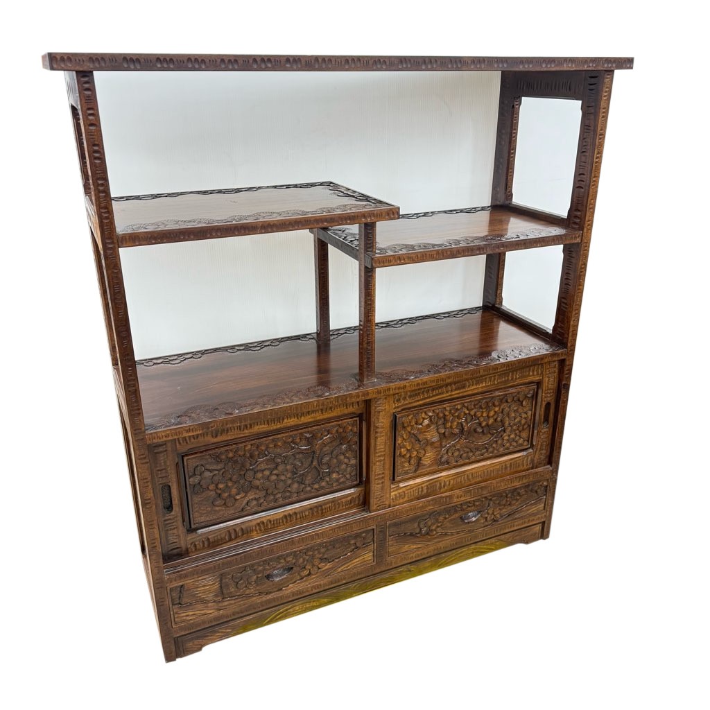 中古店舗近郊送料格安 軽井沢彫 飾り棚 伝統工芸 97×34.5×106.5cm