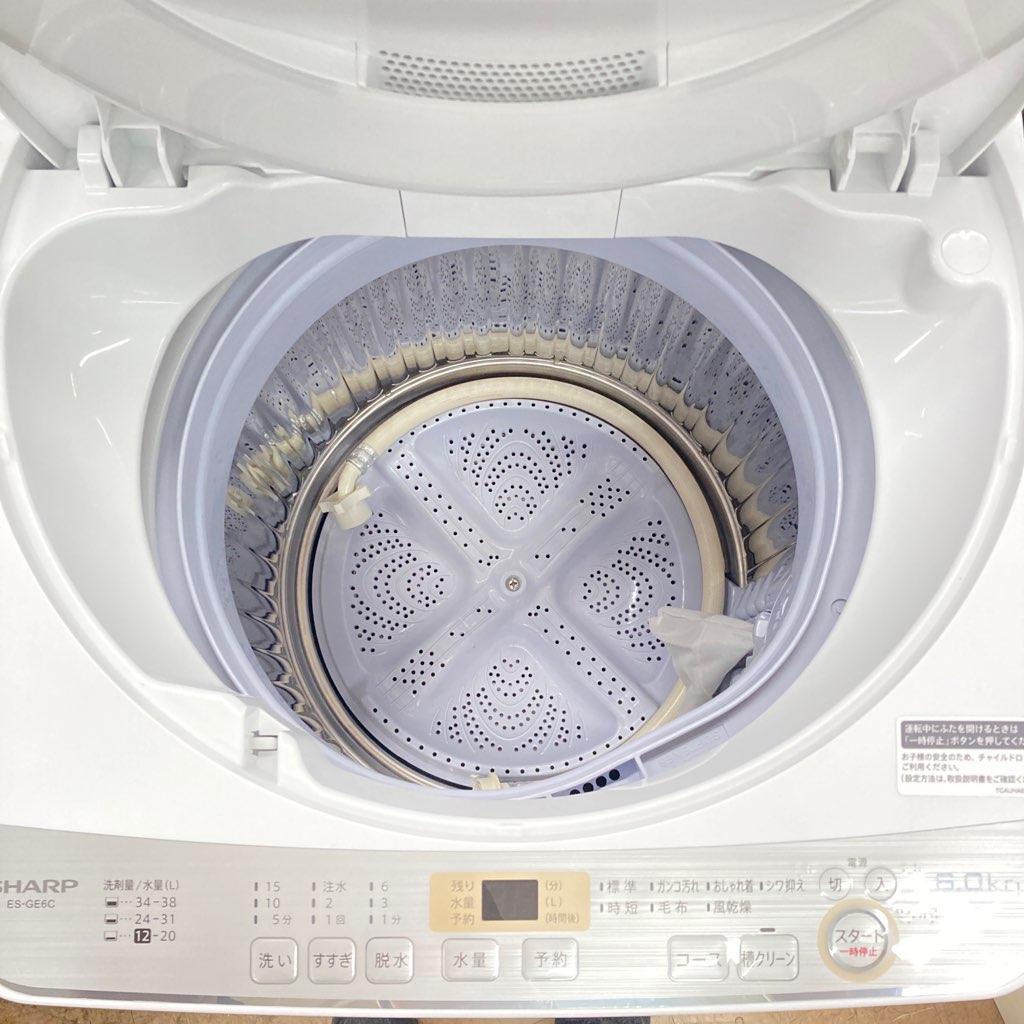 中古 6.0kg 全自動洗濯機 シャープ ES-GE6C-W プラズマクラスター送風