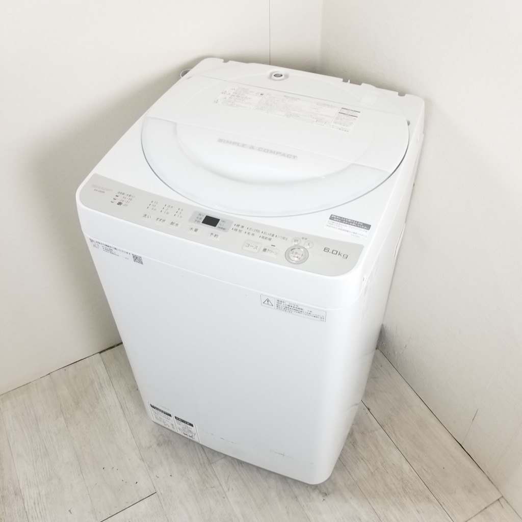 中古 6.0kg 全自動洗濯機 送風乾燥機能 シャープ 2018年製 ES-GE6B-W