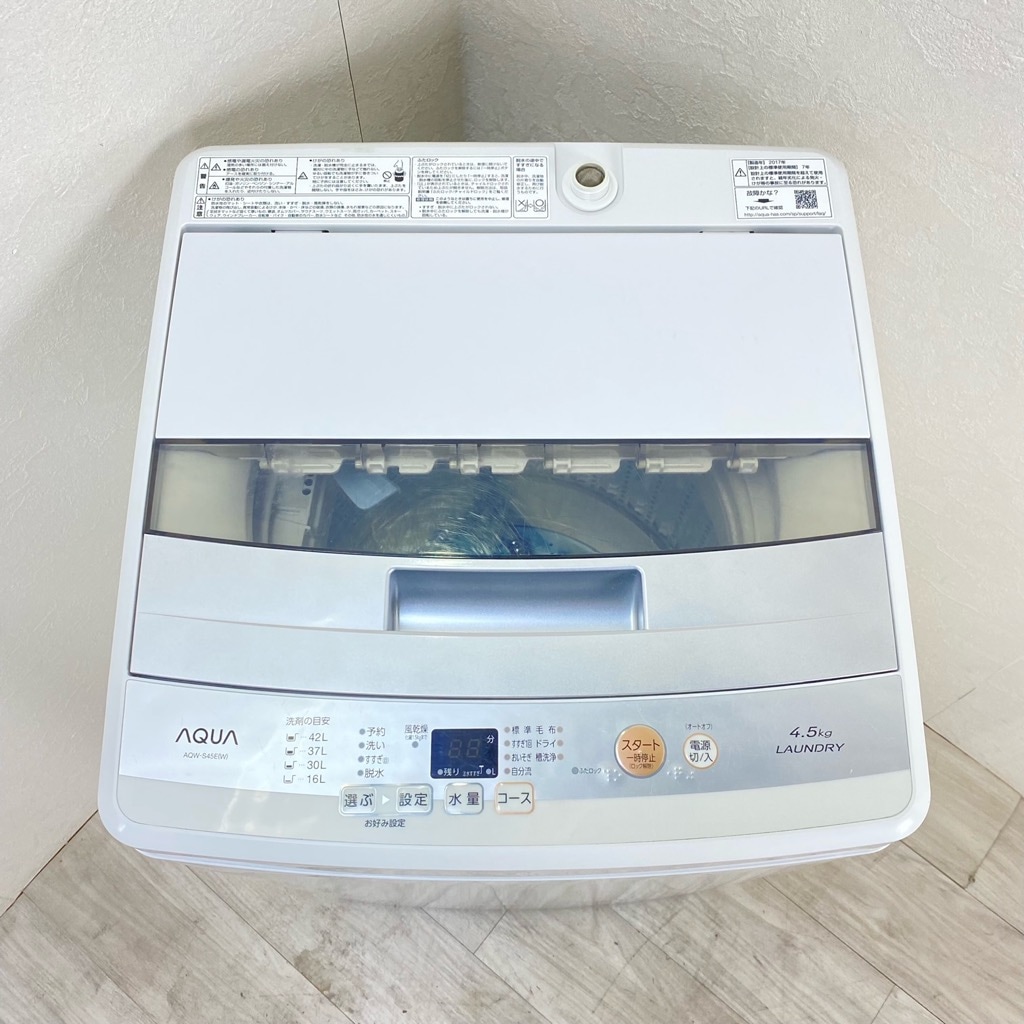 中古 高年式 全自動洗濯機 4.5kg ハイアール アクア AQW-S45E-W 2017年 