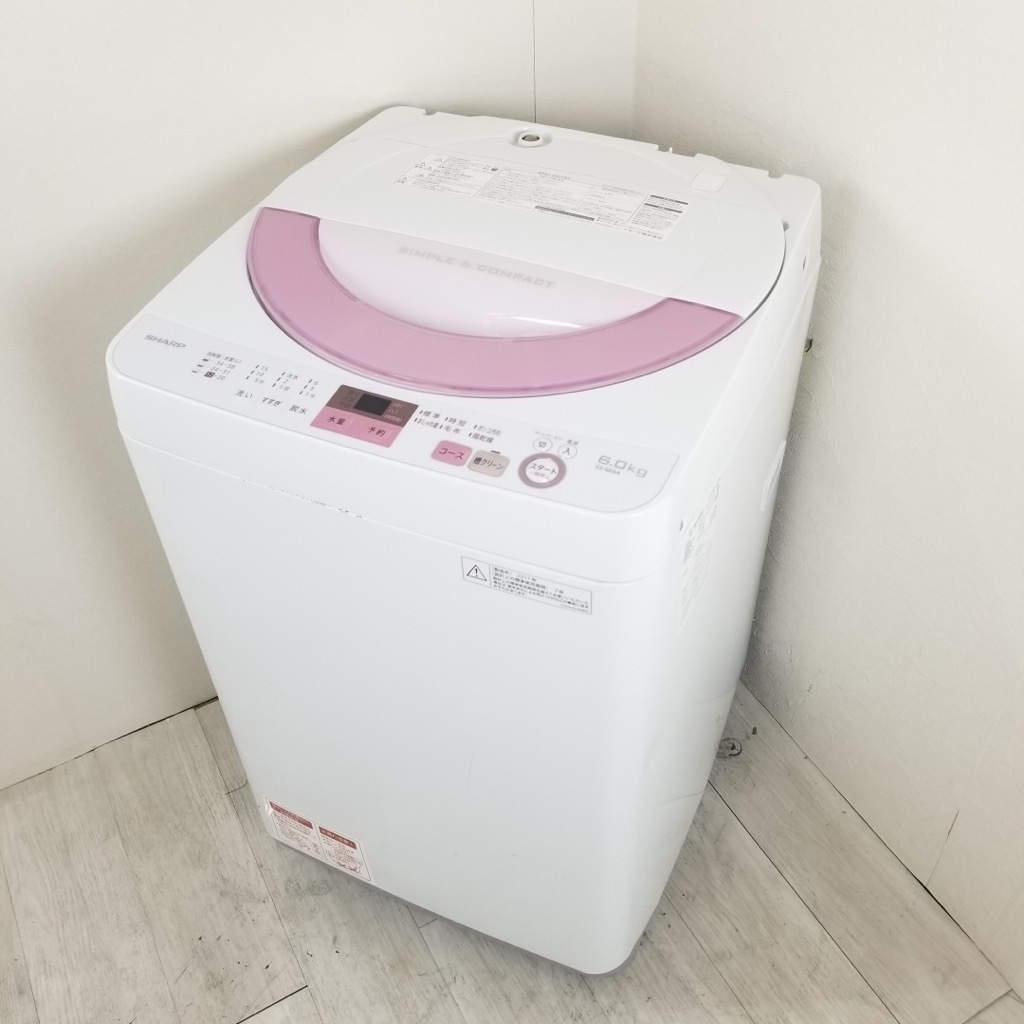 中古 シャープ 6.0kg 全自動洗濯機 送風乾燥 ES-GE6A-P 2017年製 