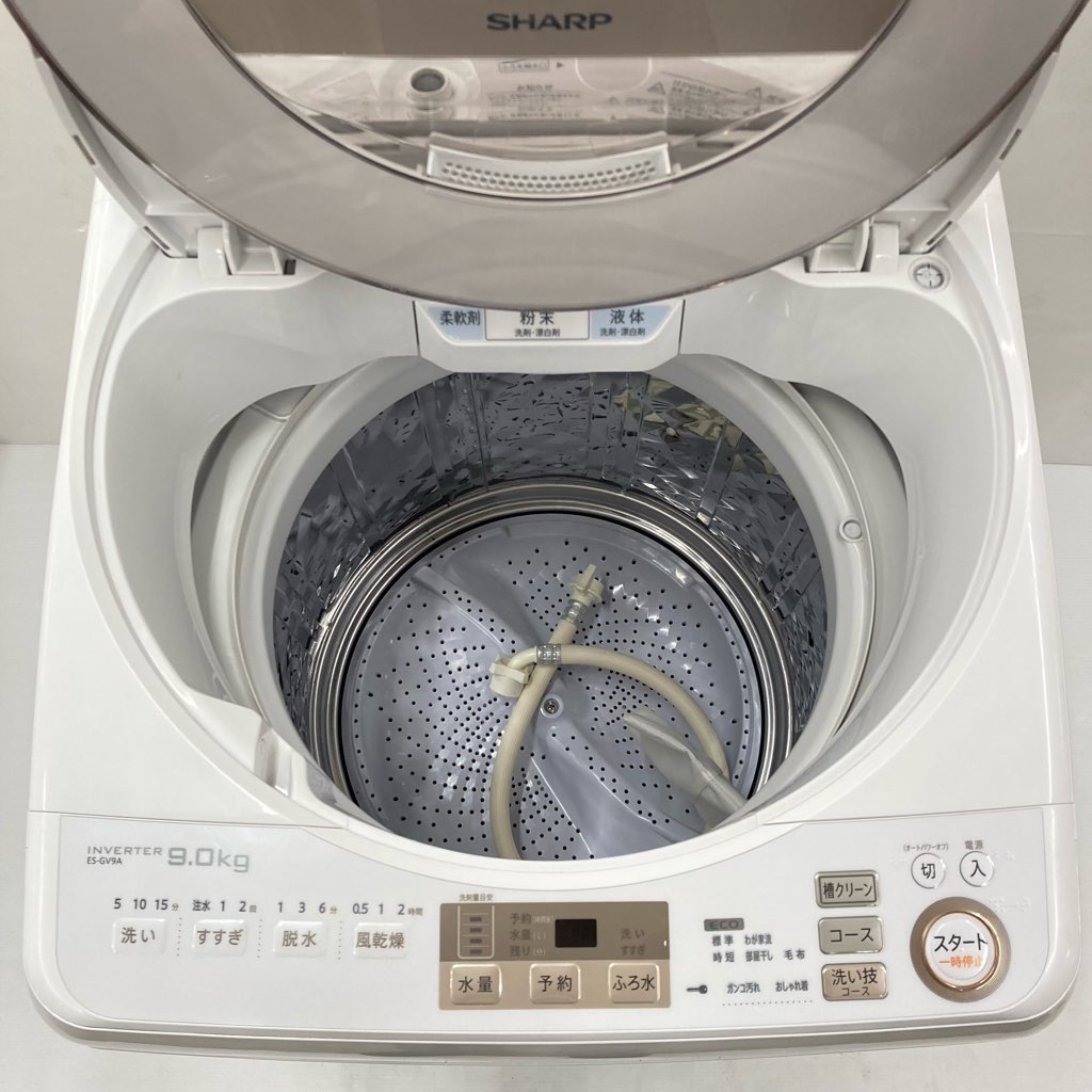 中古 9.0kg 送風乾燥 全自動洗濯機 シャープ ES-GV9A 2016年製造