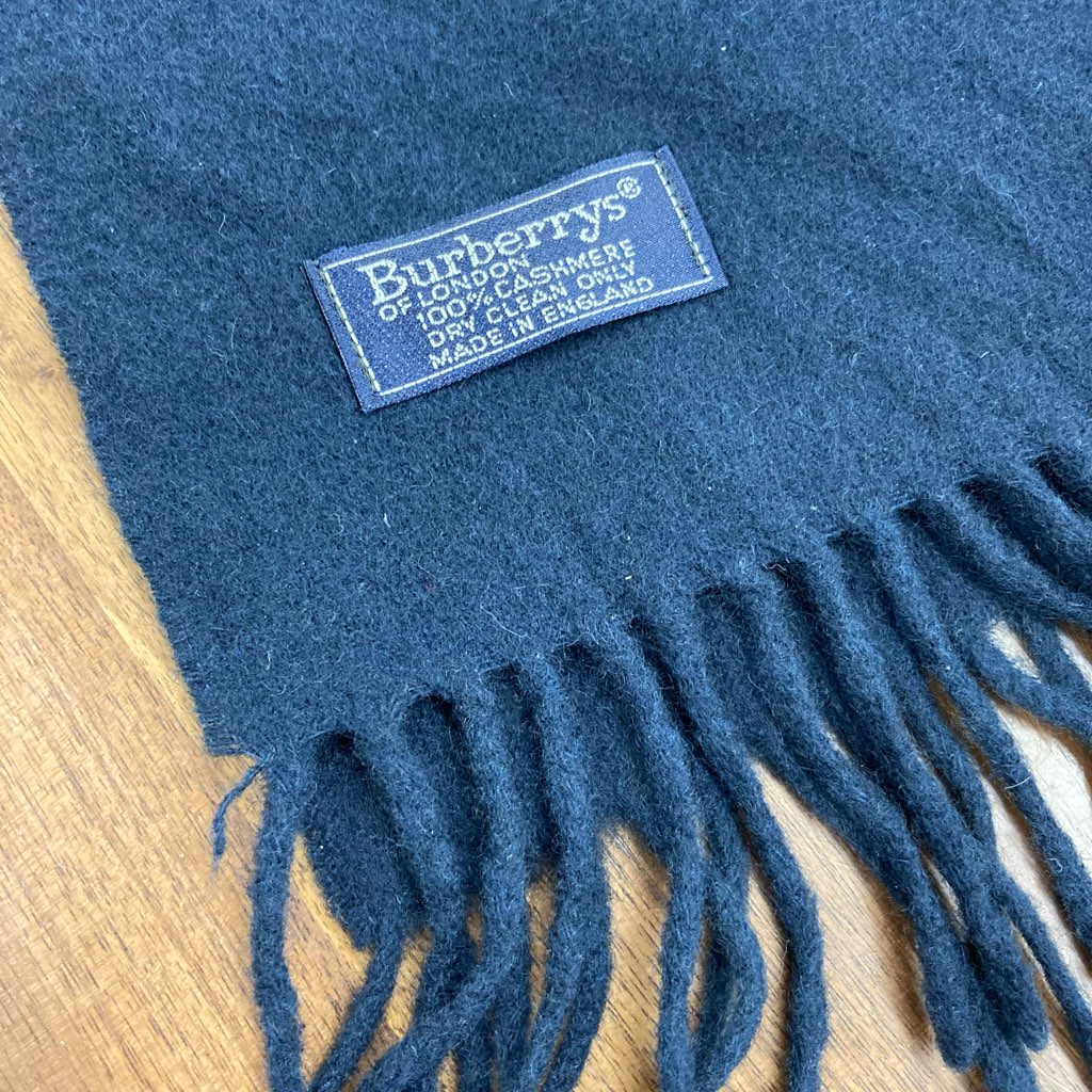 中古 Burberrys バーバリー カシミヤマフラー 濃紺モノトーン 136×30cm