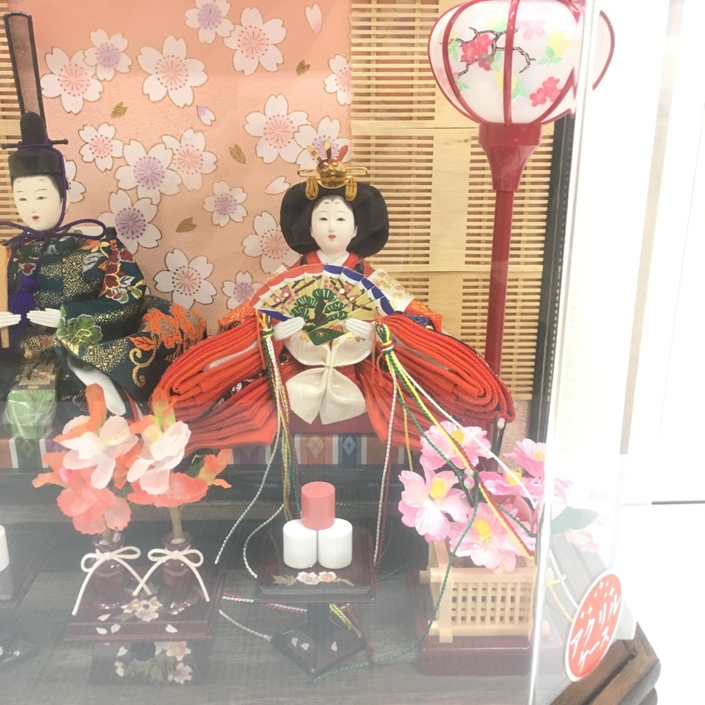 未使用 ひな人形 六角アクリル小芥子二人 本焼桐 狭山清玉 43.5×26.5×37.5