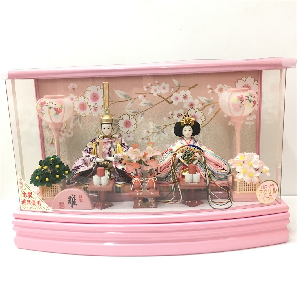 中古 未使用 ケース入りひな人形 上Rアクリル小芥子二人 狭山清玉 52