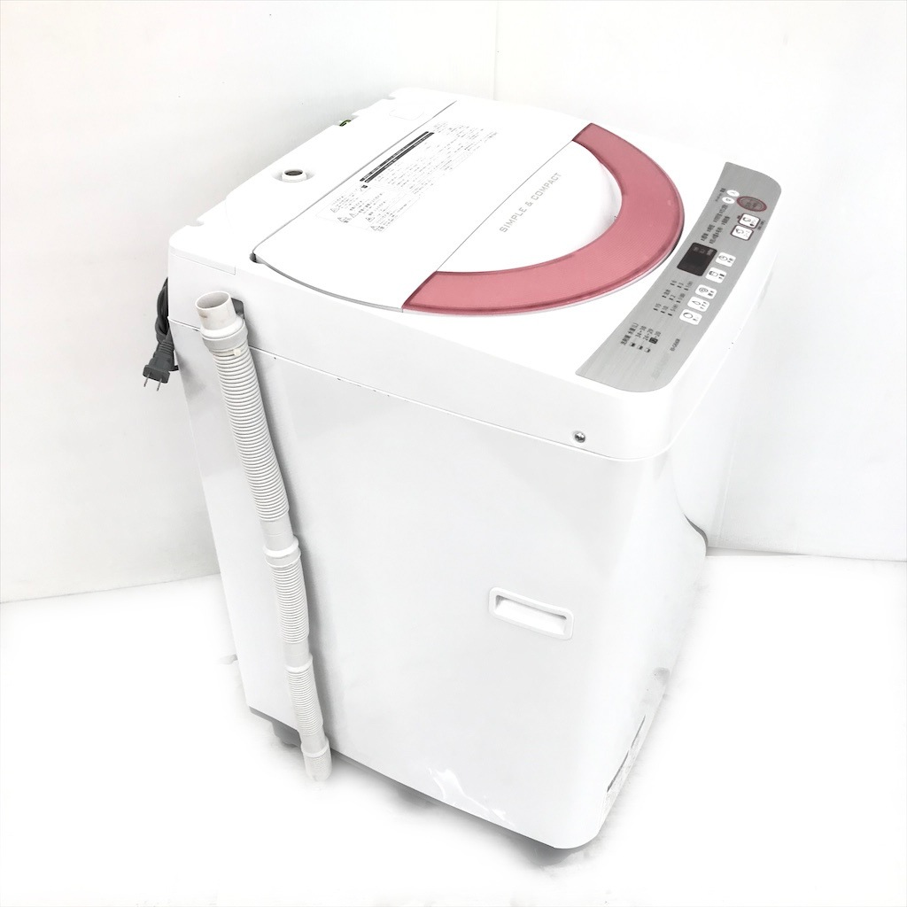 中古 6.0kg 槽洗浄機能 全自動洗濯機 シャープ ピンク ES-GE60R-P 2016 