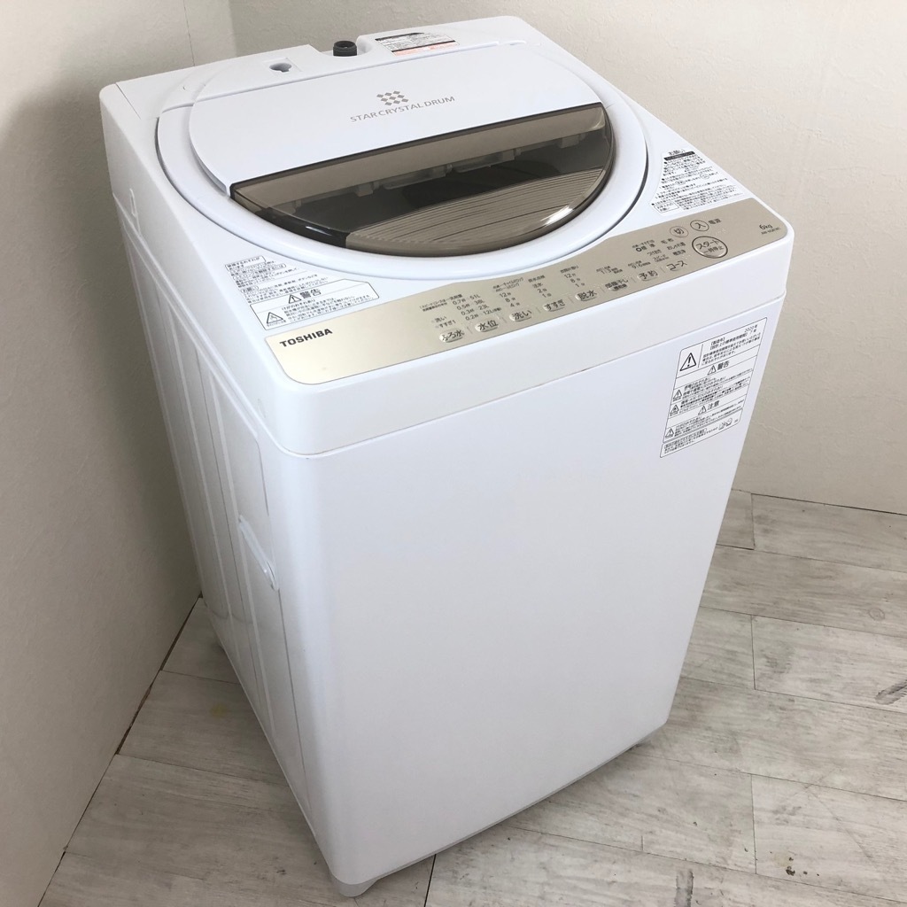 中古 高年式 風乾燥 全自動洗濯機 東芝 6.0kg 2020年製 ホワイト 部屋 