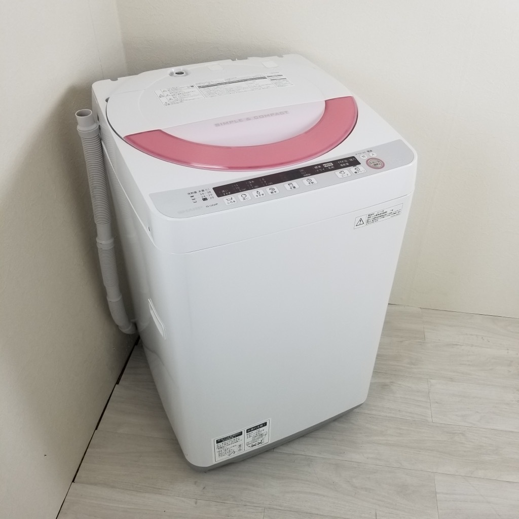中古 全自動洗濯機 ピンク 送風乾燥機能 シャープ 6.0kg 2014年～2015 