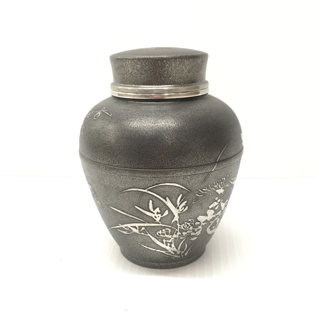 中古 未使用 松下喜山 錫茶壷 茶入 共箱 H約12cm