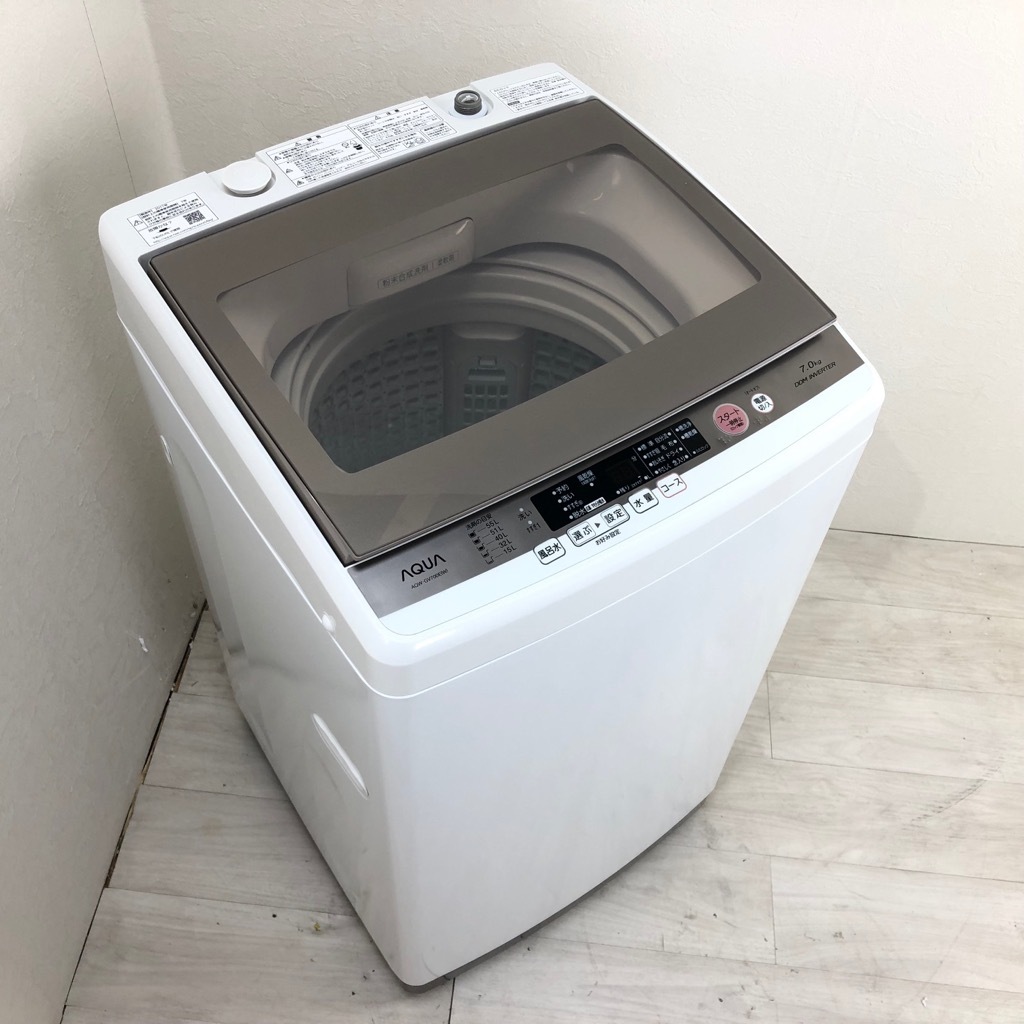 中古 アクア ガラストップ 7.0kg 全自動洗濯機 送風乾燥機能 2017年製 