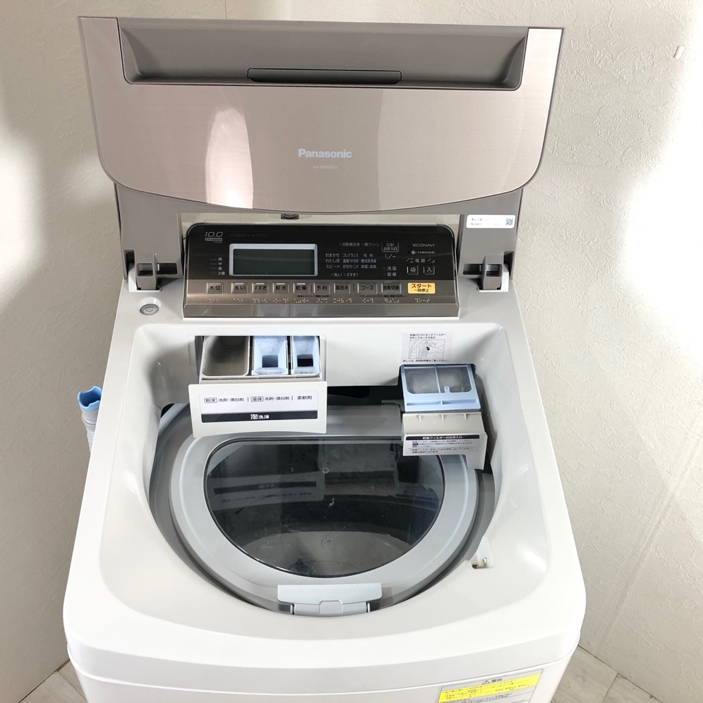 中古 近郊送料格安 洗濯10.0kg 乾燥5.0kg 全自動洗濯乾燥機 パナソニック エコナビ NA-FW100S5 2017年製 大容量 世帯用  ファミリー まとめ洗い 6ヶ月保証付き-COSMO SPACE online