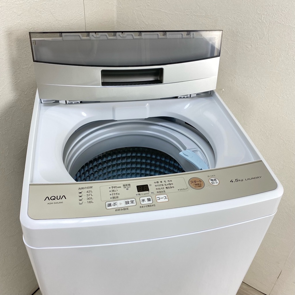 中古 高年式 4.5kg 全自動洗濯機 ハイアール アクア AQW-S45J 2021年製