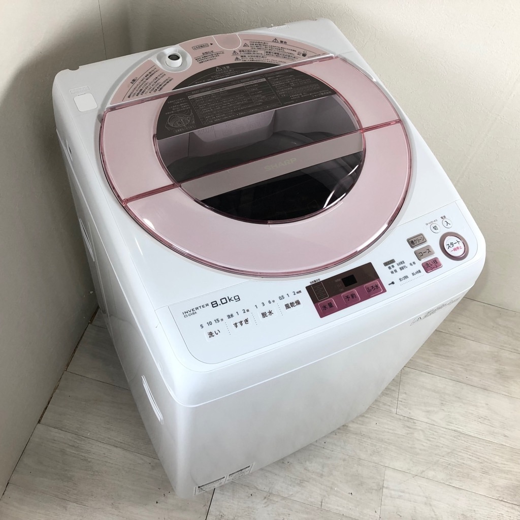 【中古】ES-GV80R-P 洗濯機8kg 中古品)シャープ 8.0kg 全自動洗濯機 ピンク系SHARP 穴なしサイクロン洗浄