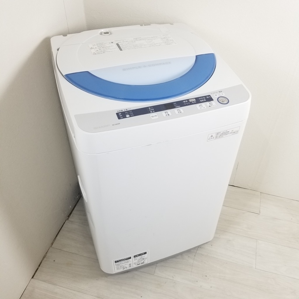中古 5.5kg 全自動洗濯機 風乾燥 シャープ ES-GE55P-A ブルー系 2015年 