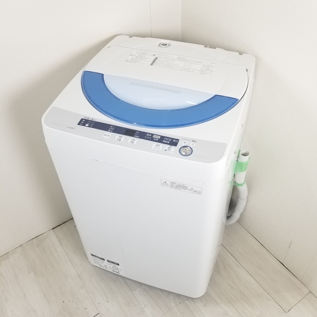 中古 5.5kg 全自動洗濯機 風乾燥 シャープ ES-GE55P-A ブルー系 2015年 
