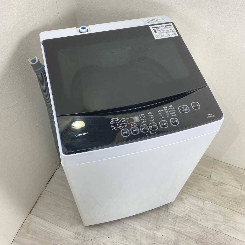中古 maxzen 6.0kg 全自動洗濯機 JW06MD01WB 2018年製 ガラストップ