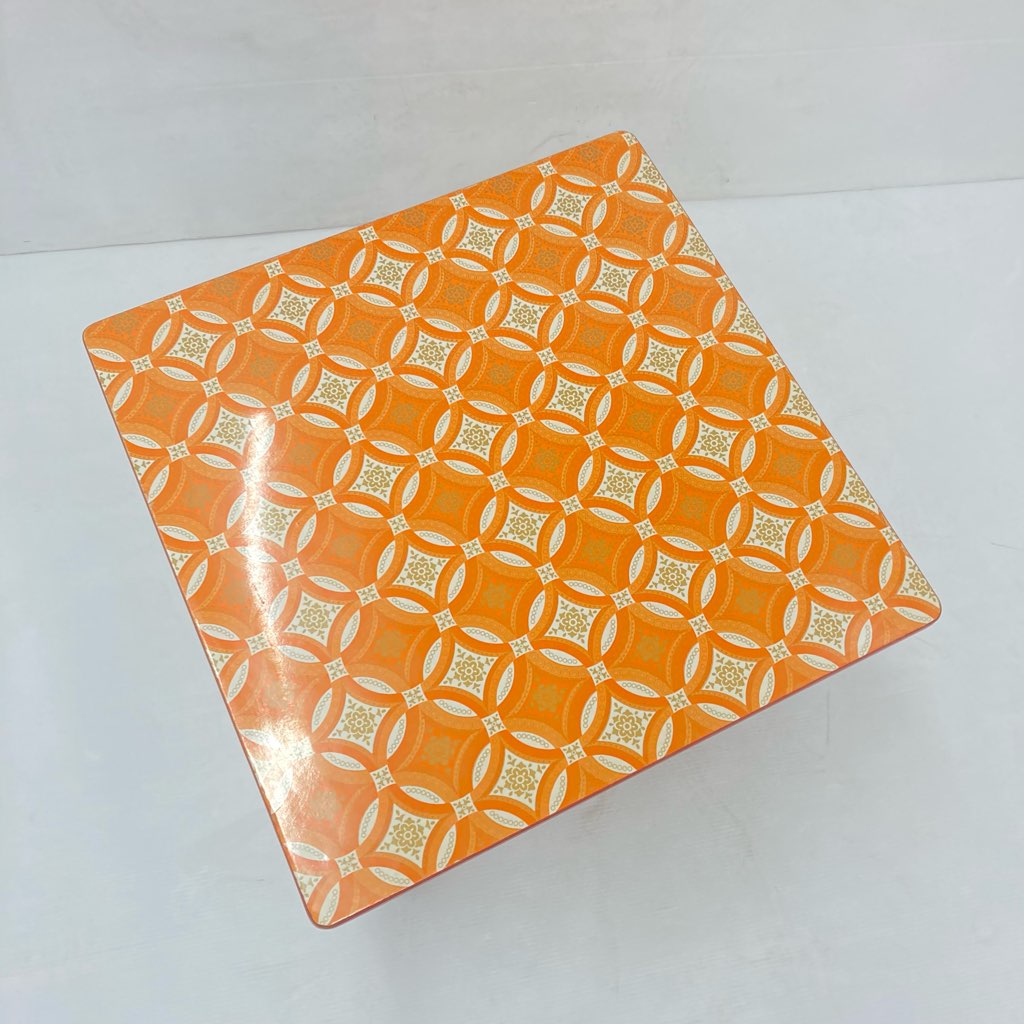 中古 昭和レトロ 折りたたみテーブル 七宝繋ぎ柄 オレンジ系 W60