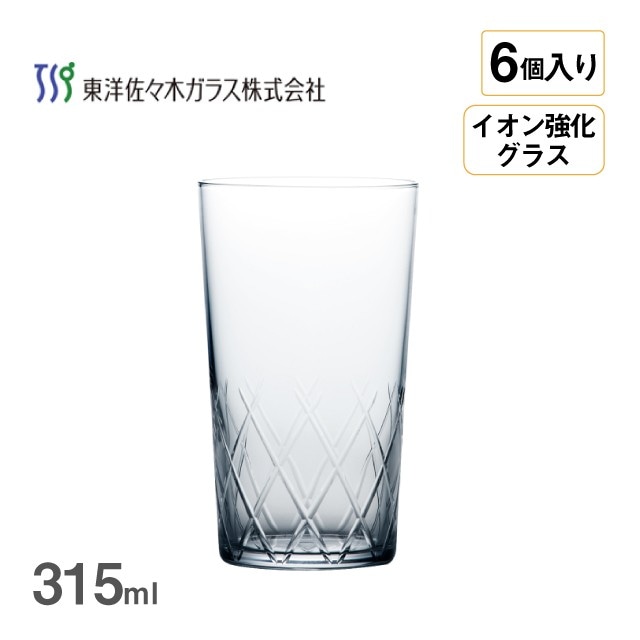 タンブラー 薄氷 矢来カット 315ml 6個入 東洋佐々木ガラス（B-21110CS-C745）
