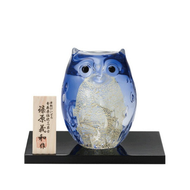 置物 親ふくろう スミレ金 津軽びいどろ アデリア 石塚硝子（F-62123）