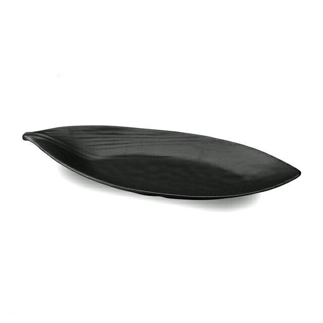 36.7ｃｍ リーフゆず柄長皿 黒マット 3枚セット（75005790）8-342-8