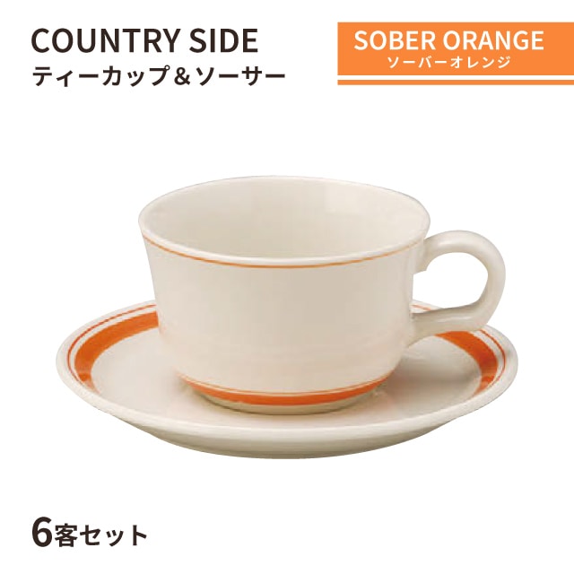 カントリーサイド ティーカップ＆ソーサー 225ml ソーバーオレンジ 6客セット KOYO コーヨー（13425053／13425055）