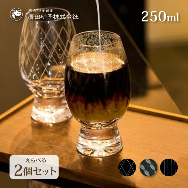 耐熱性コーヒーグラス 江戸切子 2個セット 250ml 選べる3柄 170re 廣田硝子（170RE-1・170RE-2・170RE-3）