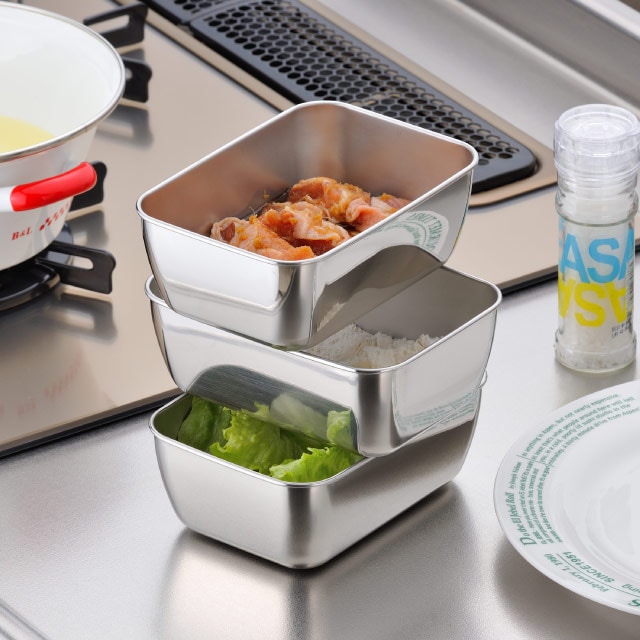 角バット スタッキング ミニ角バット 3個組 ステンレス製 日本製 下村企販 [KU] 4957423062268