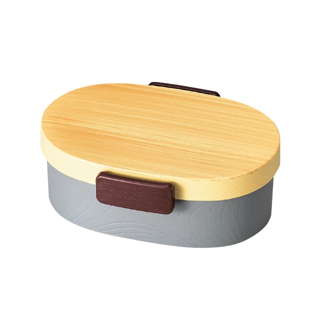 弁当箱 1段 480ml 木目小判弁当 小 タイト式 ツートーン ヒノキグレー たつみや HAKOYA（30424）[KU] 4964026304244