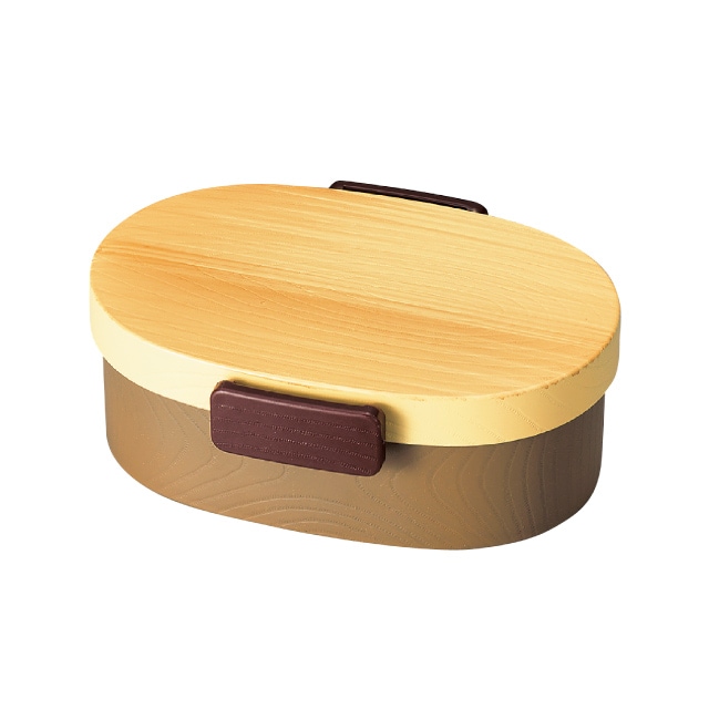 弁当箱 1段 480ml 木目小判弁当 小 タイト式 ツートーン ヒノキブラウン たつみや HAKOYA（30425）[KU] 4964026304251