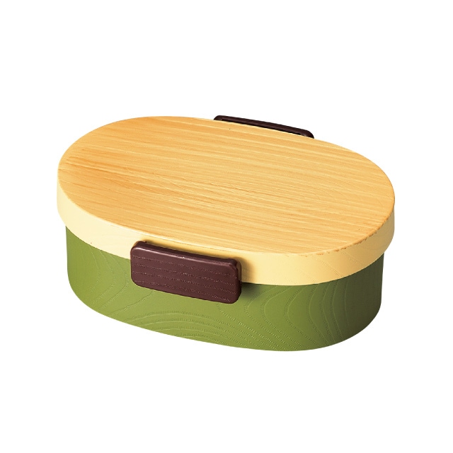 弁当箱 1段 480ml 木目小判弁当 小 タイト式 ツートーン ヒノキグリーン たつみや HAKOYA（30426）[KU] 4964026304268