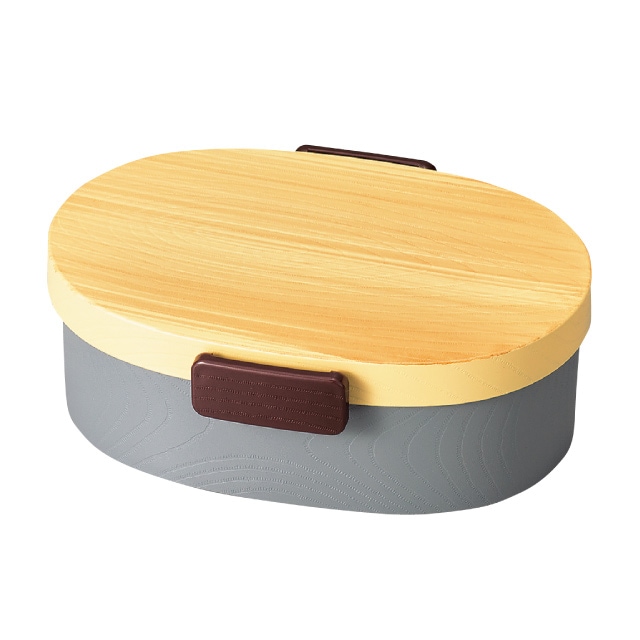 弁当箱 1段 800ml 木目小判弁当 大 タイト式 ツートーン ヒノキグレー たつみや HAKOYA（30430）[KU] 4964026304305