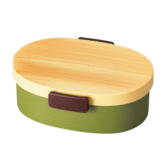 弁当箱 1段 800ml 木目小判弁当 大 タイト式 ツートーン ヒノキグリーン たつみや HAKOYA（30432）[KU] 4964026304329