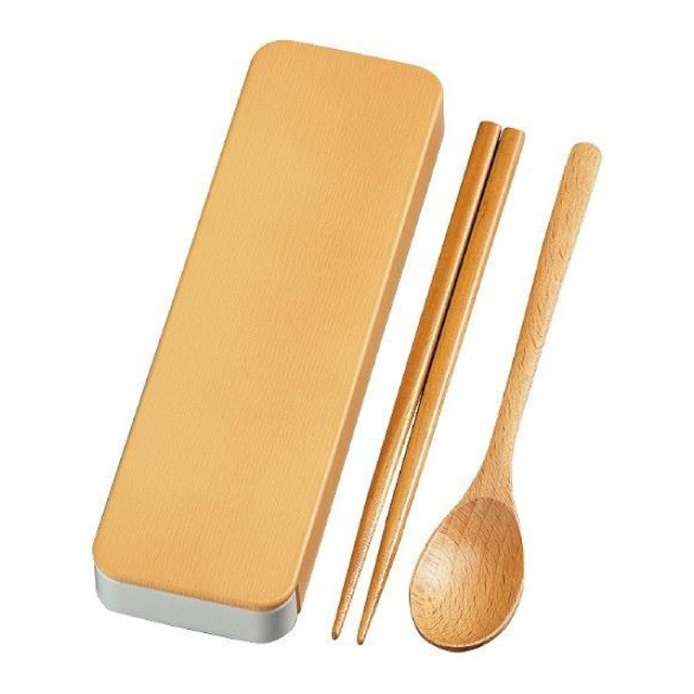 箸＆スプーンセット 18cm 木目 ベージュ たつみや HAKOYA（33346）[KU] 4964026333466