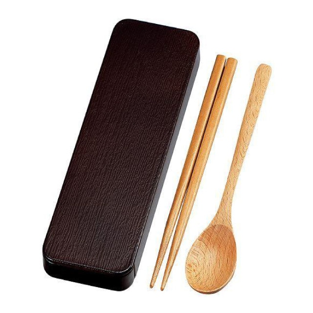 箸＆スプーンセット 18cm 木目 ダークブラウン たつみや HAKOYA（33348）[KU] 4964026333480