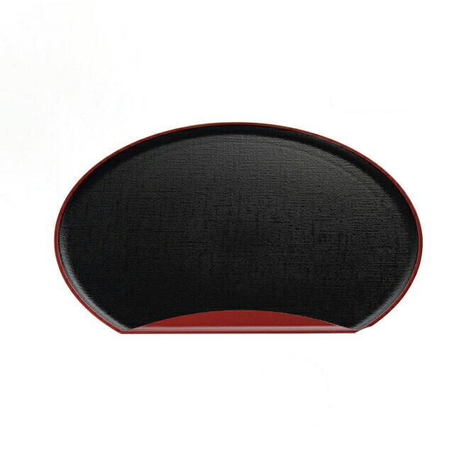 お盆 トレー 加賀布目半月盆 黒天朱 ノンスリップ加工 尺3寸 3個セット 和美作日 Wabisabi（3-309-06)