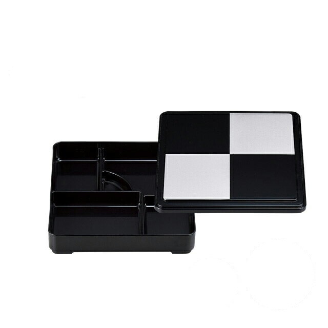 角弁当 7.5寸 固定仕切 黒銀市松 内黒 3個セット 和美作日 Wabisabi（3-633-07)