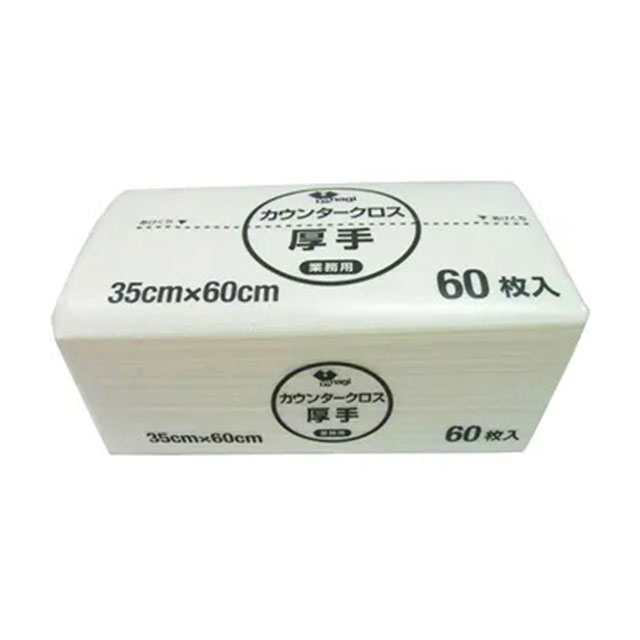 カウンタークロス袋入 厚手 60枚入 KT-030 ホワイト（427119）07-0649-0204