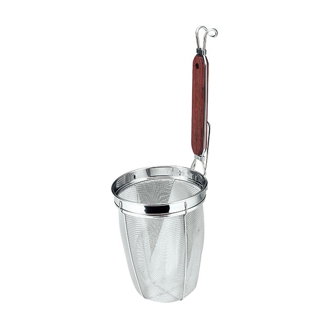 18-8 孔雀木柄深型ラーメン・パスタあげ 丸底（603269）07-0182-1101