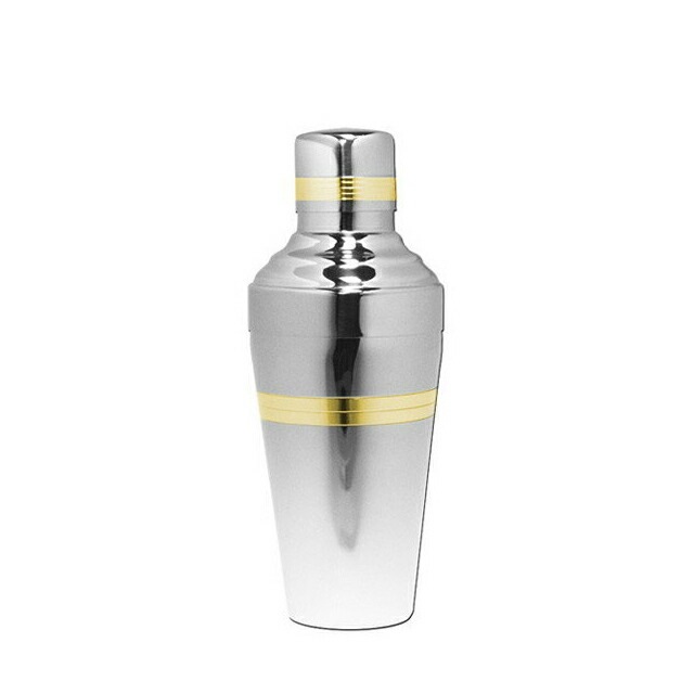 ユキワ UK バロン カクテルシェーカー A 510ml 部分金メッキ ゴールドライン／ミラー仕上（MG-BARONSHAKER-A）