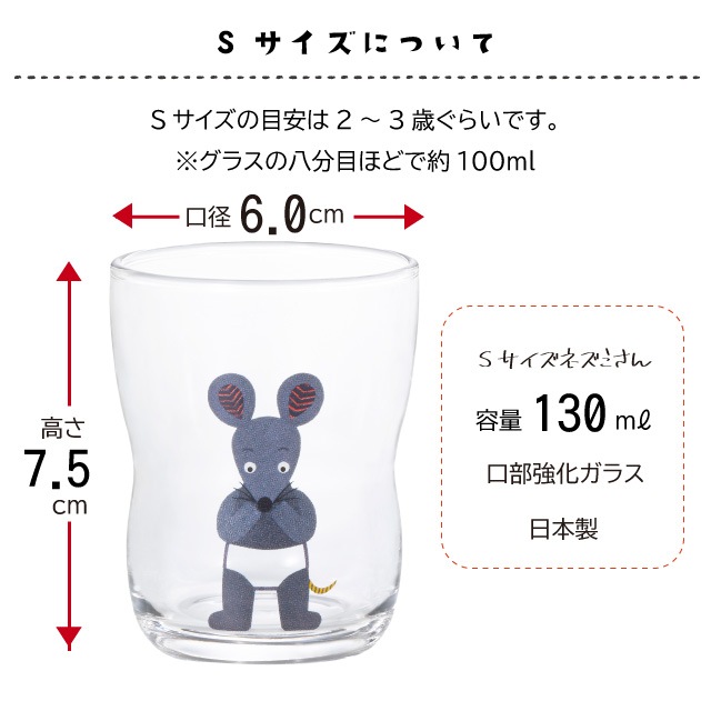 つよいこグラス しろくまのパンツ S＆M 130ml 185ml アデリア 石塚硝子 tupera tupera ねずみさん（S-6351）