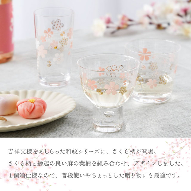 杯 高台 さくら柄 130ml 和紋 専用箱付 東洋佐々木ガラス（07600-J423）