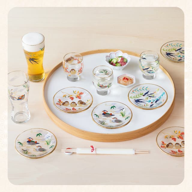 酒グラス お猪口 吉祥花鳥 選べる全3種 アデリア 石塚硝子（6838・6839・6840）