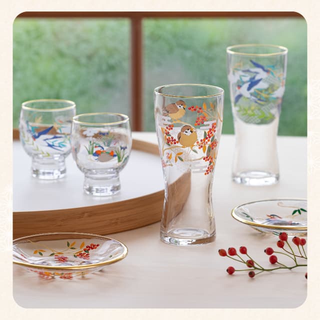 酒グラス お猪口 吉祥花鳥 選べる全3種 アデリア 石塚硝子（6838・6839・6840）