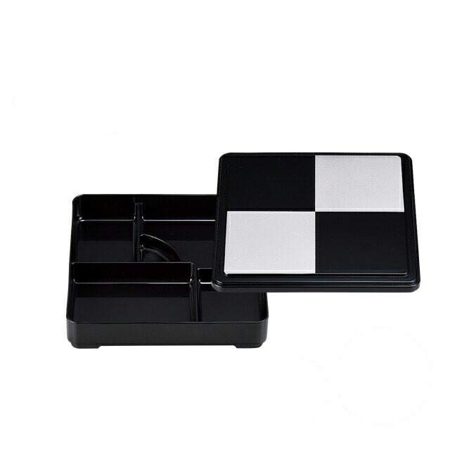 角弁当 7.5寸 固定仕切 黒銀市松 内黒 3個セット 和美作日 Wabisabi（3-633-07)