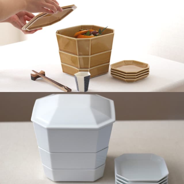 重箱 14cm 2個セット 隅切重箱 うす飴 小田陶器（P52302）