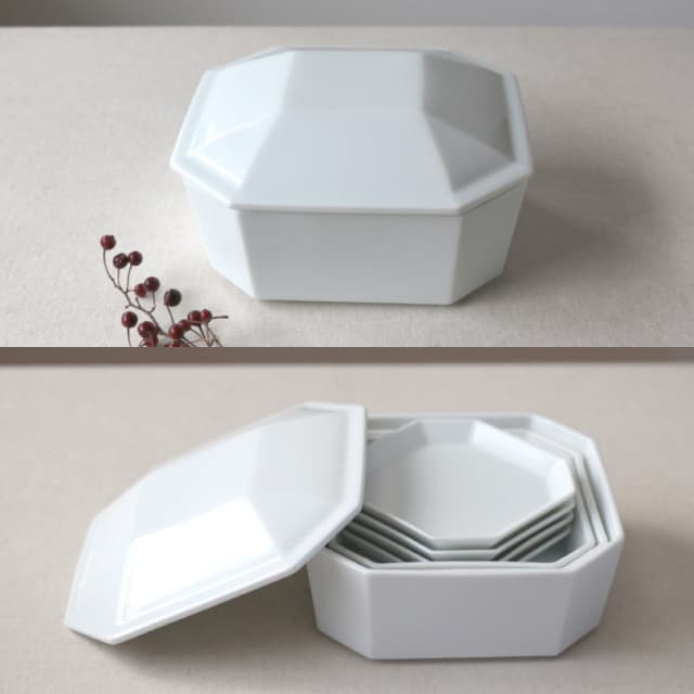 重箱 14cm 2個セット 隅切重箱 うす飴 小田陶器（P52302）