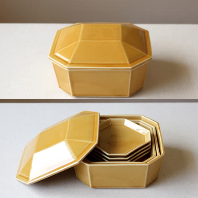 重箱 14cm 2個セット 隅切重箱 うす飴 小田陶器（P52302）