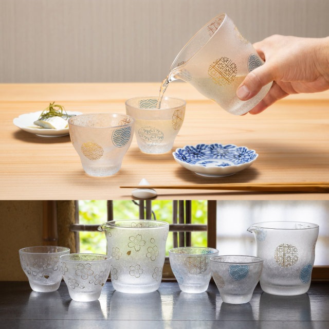 プレミアム酒器セット 桜 専用箱付き プレミアムニッポンテイスト The Premium Nippon Taste 盃 片口 アデリア 石塚硝子（S-6360）