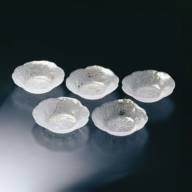 小皿セット 江戸硝子 金彩淡雪 化粧箱入 吉谷硝子（YO-5580）