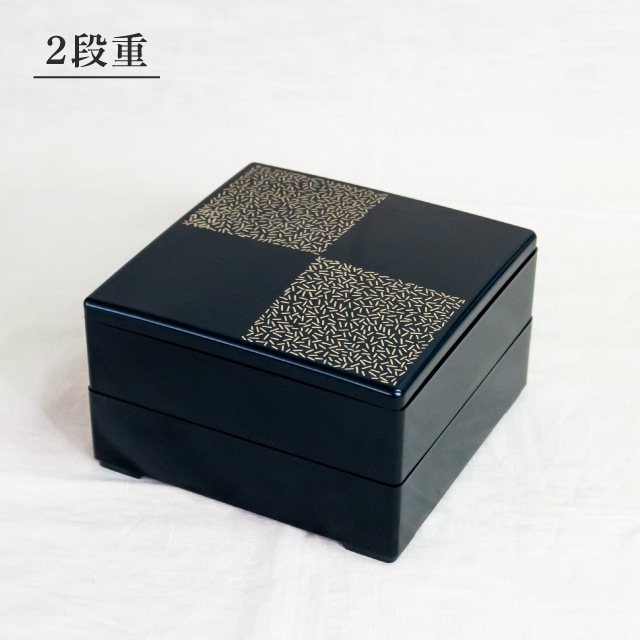 重箱 6.5寸/7.0寸 2段/3段用 彩重 艶消黒 地紋金市松 抗菌加工（COS-094-2）